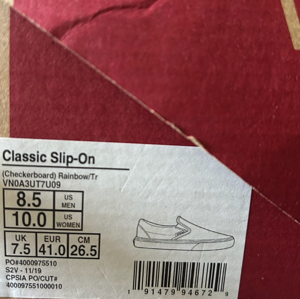 Vans Classic Rainbow Checkerboard Slip on Shoes men 8.5/women 10